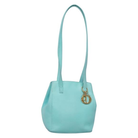 DIOR Shoulder Bag Leather Light Blue Gold - Picture 1 of 12